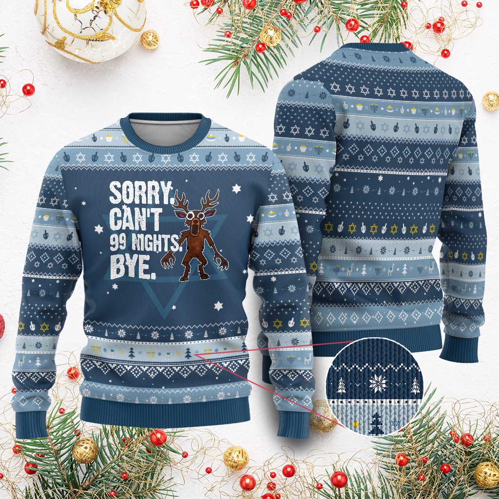 Sorry Cant 99 Nights Bye In The Forest Hanukkah Ugly Sweater Funny Gamer Gift TS10 Navy Light Blue Print Your Wear
