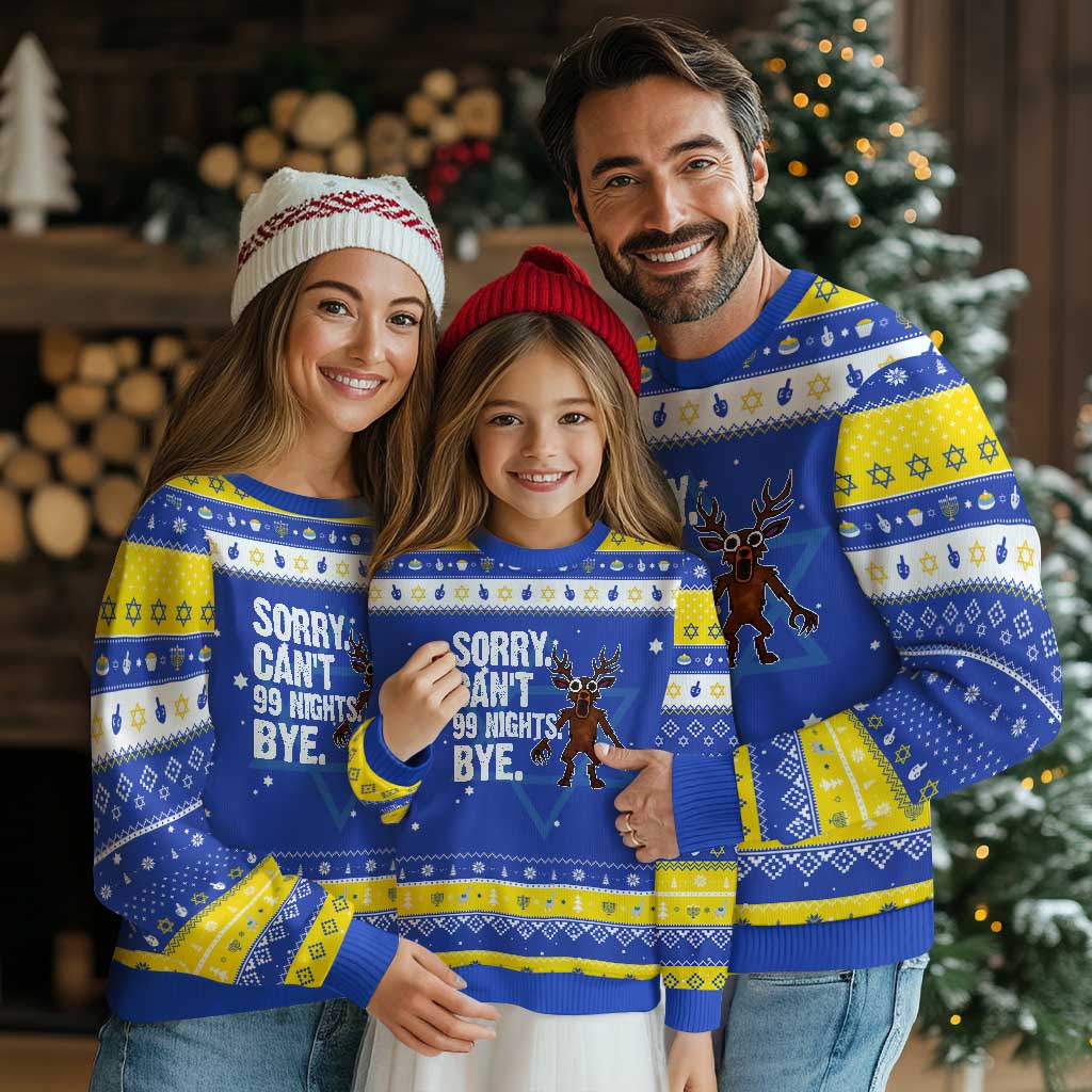 Sorry Cant 99 Nights Bye In The Forest Hanukkah Ugly Sweater Funny Gamer Gift TS10 Royal Blue Gold Print Your Wear