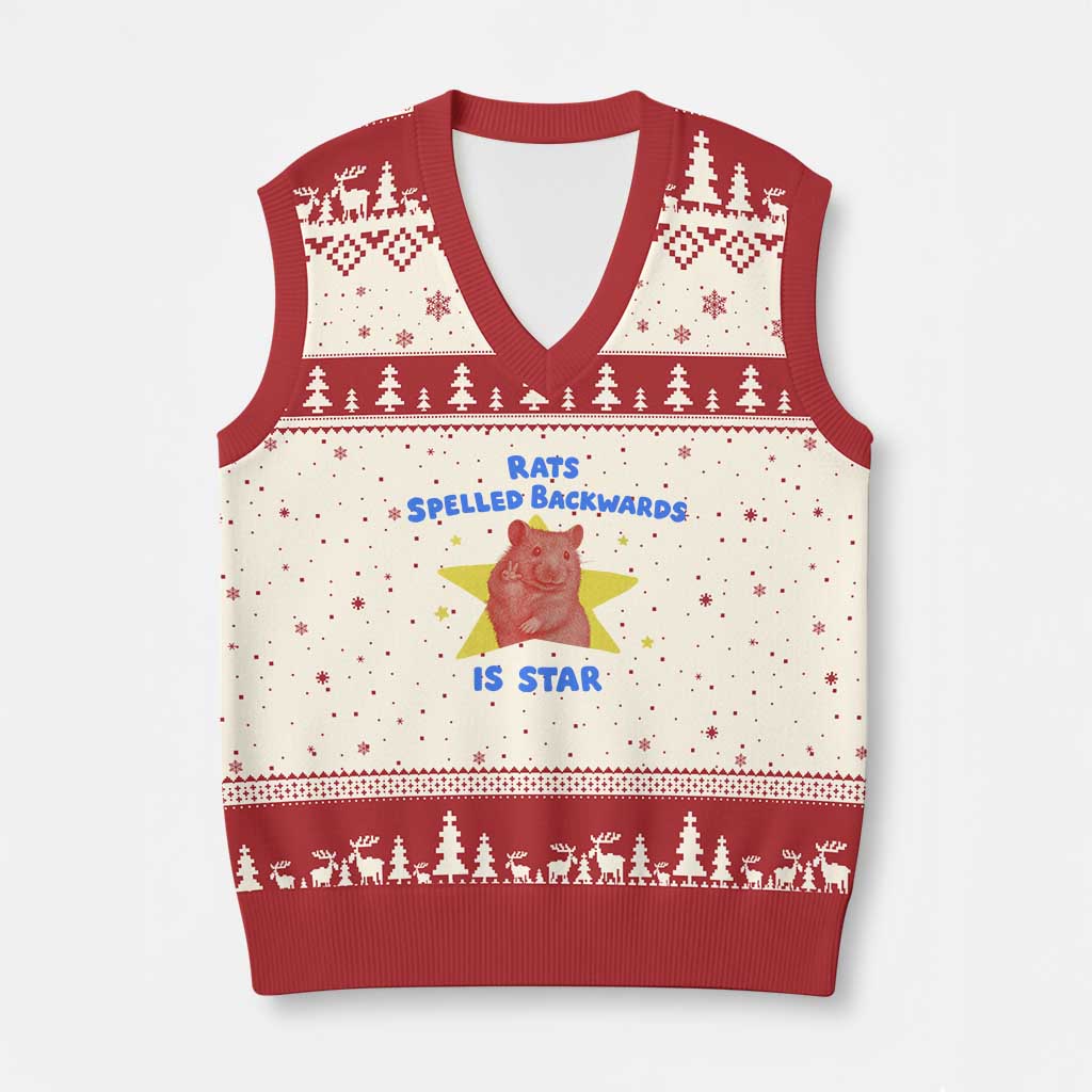 Rats Spelled Backwards Is Star V-Neck Knit Sweater Vest Sarcastic Rat Meme TS10 Beige Red Print Your Wear