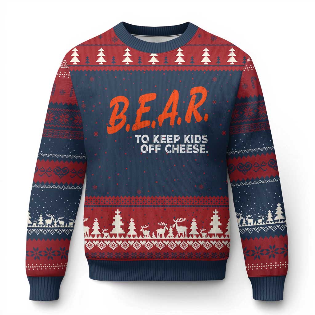 Bear to Keep Kids Off Cheese Ugly Christmas Sweater TS10 Navy Red Print Your Wear
