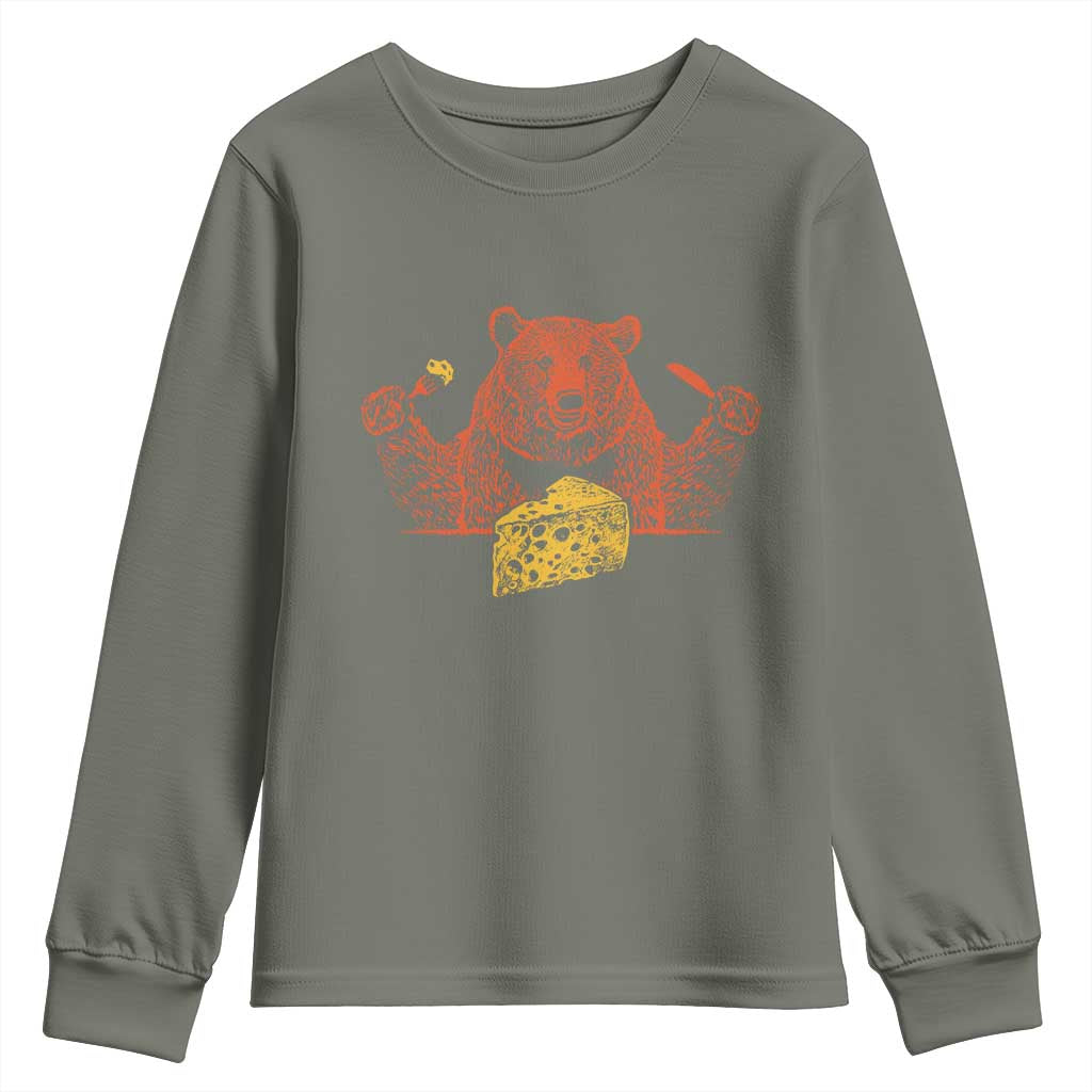 BF Youth Sweatshirt Let's Eat Cheese Football Fans TS10 Military Green Print Your Wear