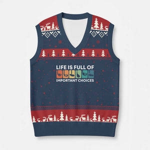 Life is Full of Important Choices V-Neck Knit Sweater Vest Funny Retro Golfing Clubs Golf Lover Gift TS10 Navy Red Print Your Wear