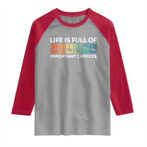 Life is Full of Important Choices Raglan Shirt Funny Retro Golfing Clubs Golf Lover Gift TS10 Sport Gray Red Print Your Wear