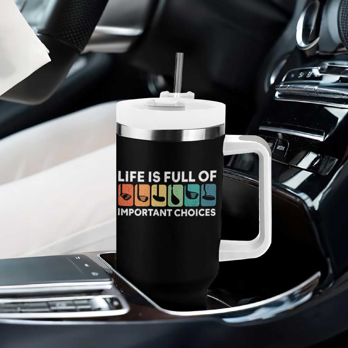 Life is Full of Important Choices Tumbler With Handle Funny Retro Golfing Clubs Golf Lover Gift TS10 Print Your Wear