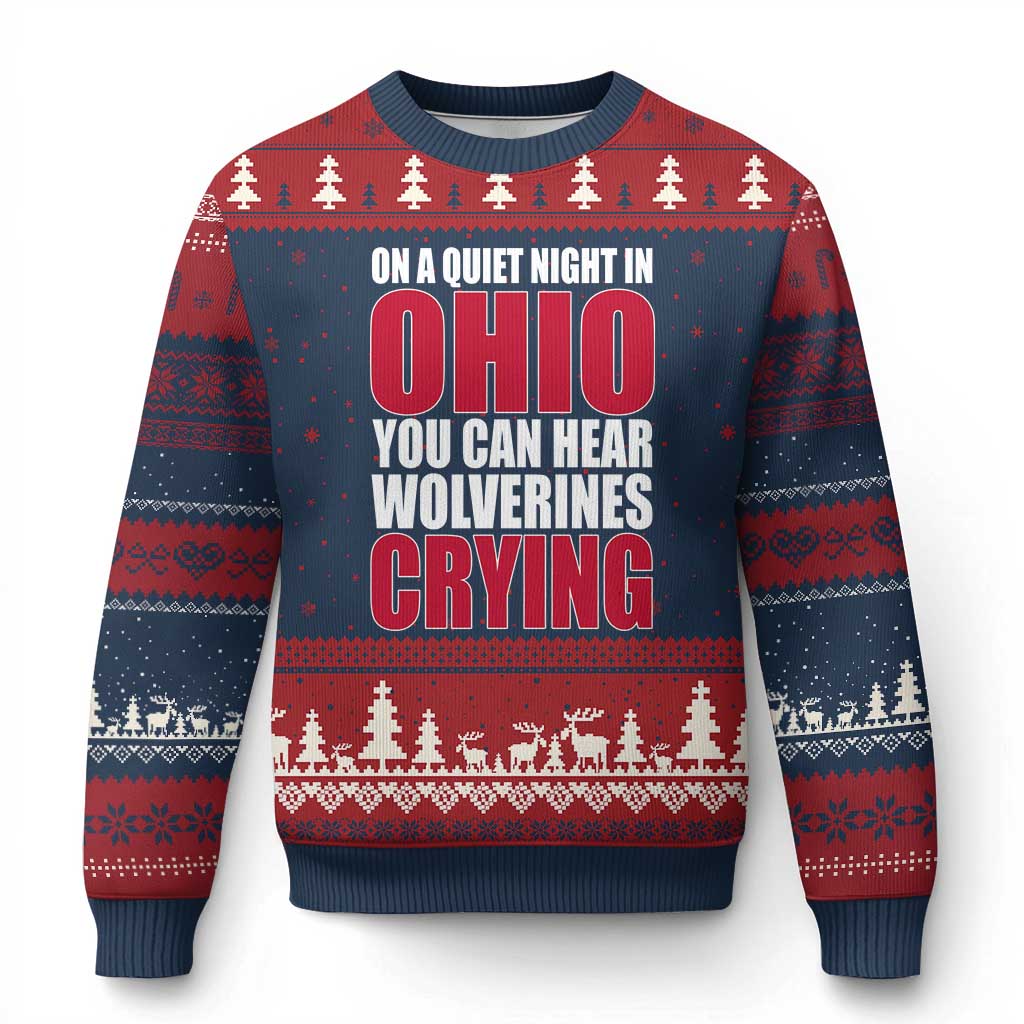On A Quiet Night In Ohio You Can Hear Wolverines Crying Ugly Christmas Sweater TS10 Navy Red Print Your Wear