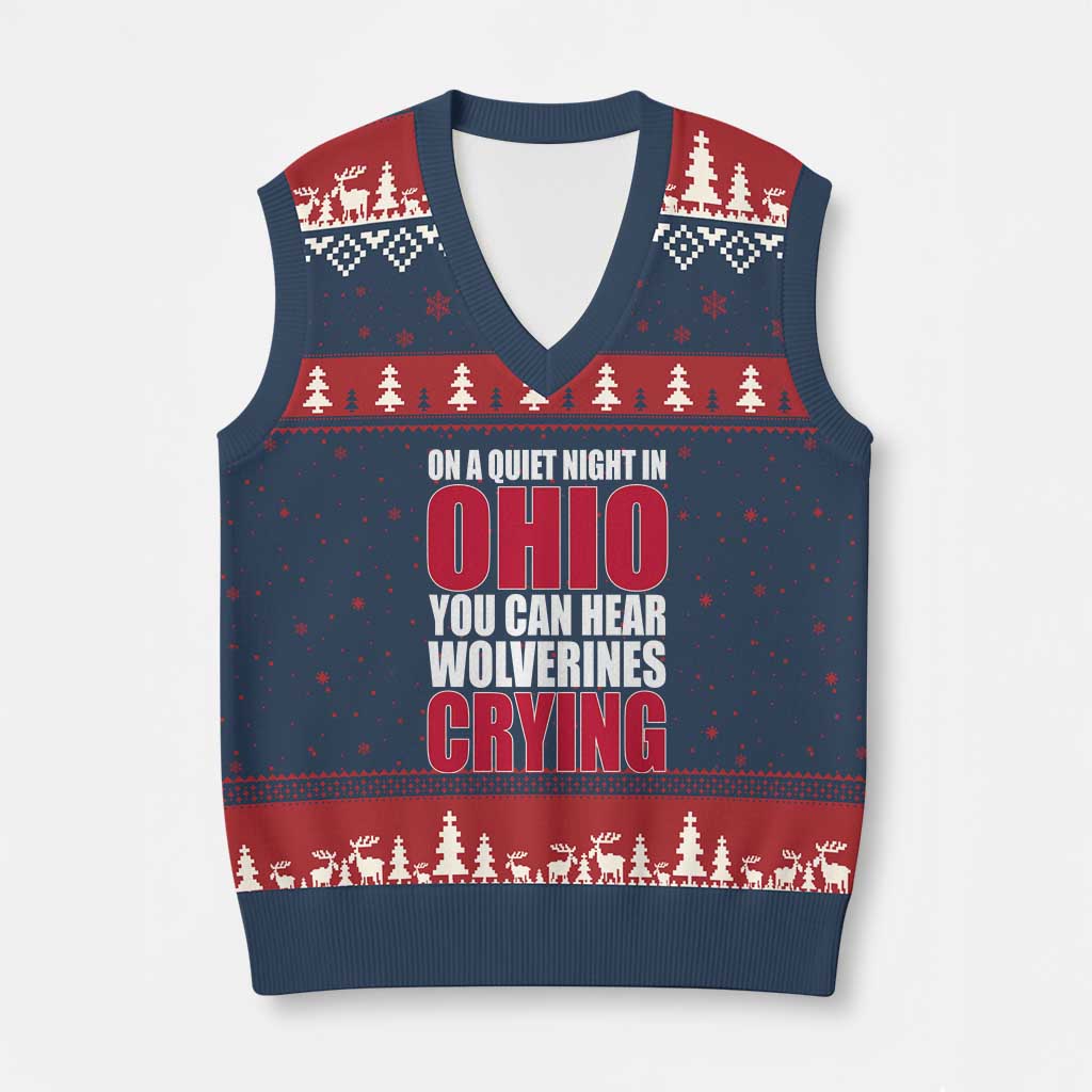 On A Quiet Night In Ohio You Can Hear Wolverines Crying V-Neck Knit Sweater Vest TS10 Navy Red Print Your Wear