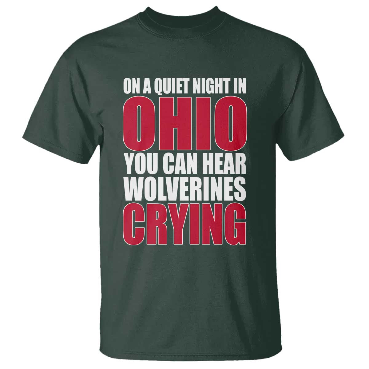 On A Quiet Night In Ohio You Can Hear Wolverines Crying T Shirt TS10 Dark Forest Green Print Your Wear
