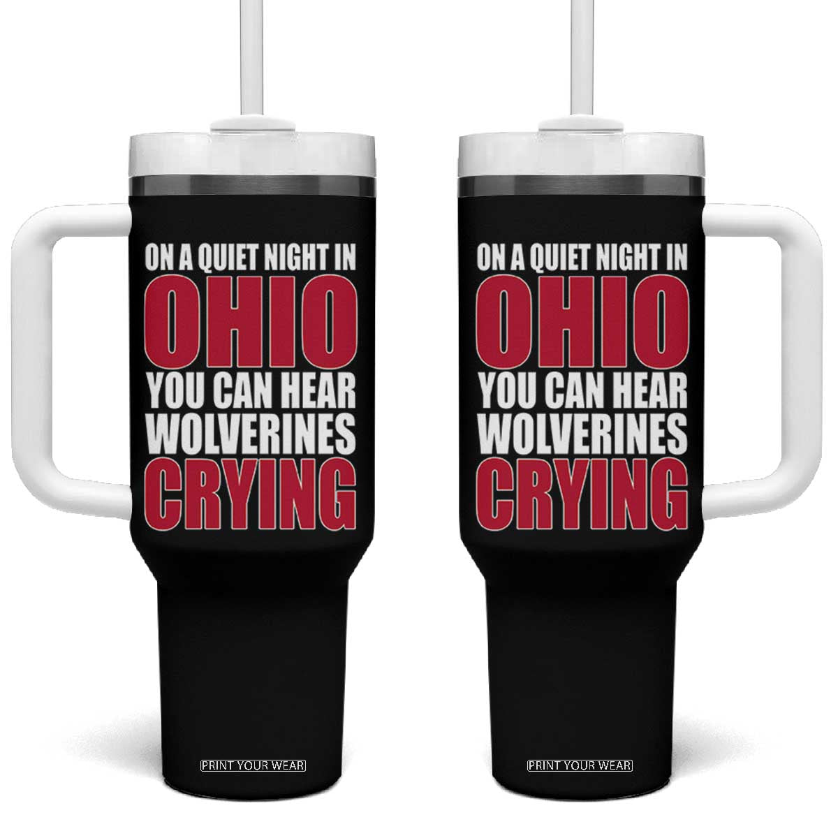 On A Quiet Night In Ohio You Can Hear Wolverines Crying Tumbler With Handle TS10 One Size: 40 oz Black Print Your Wear