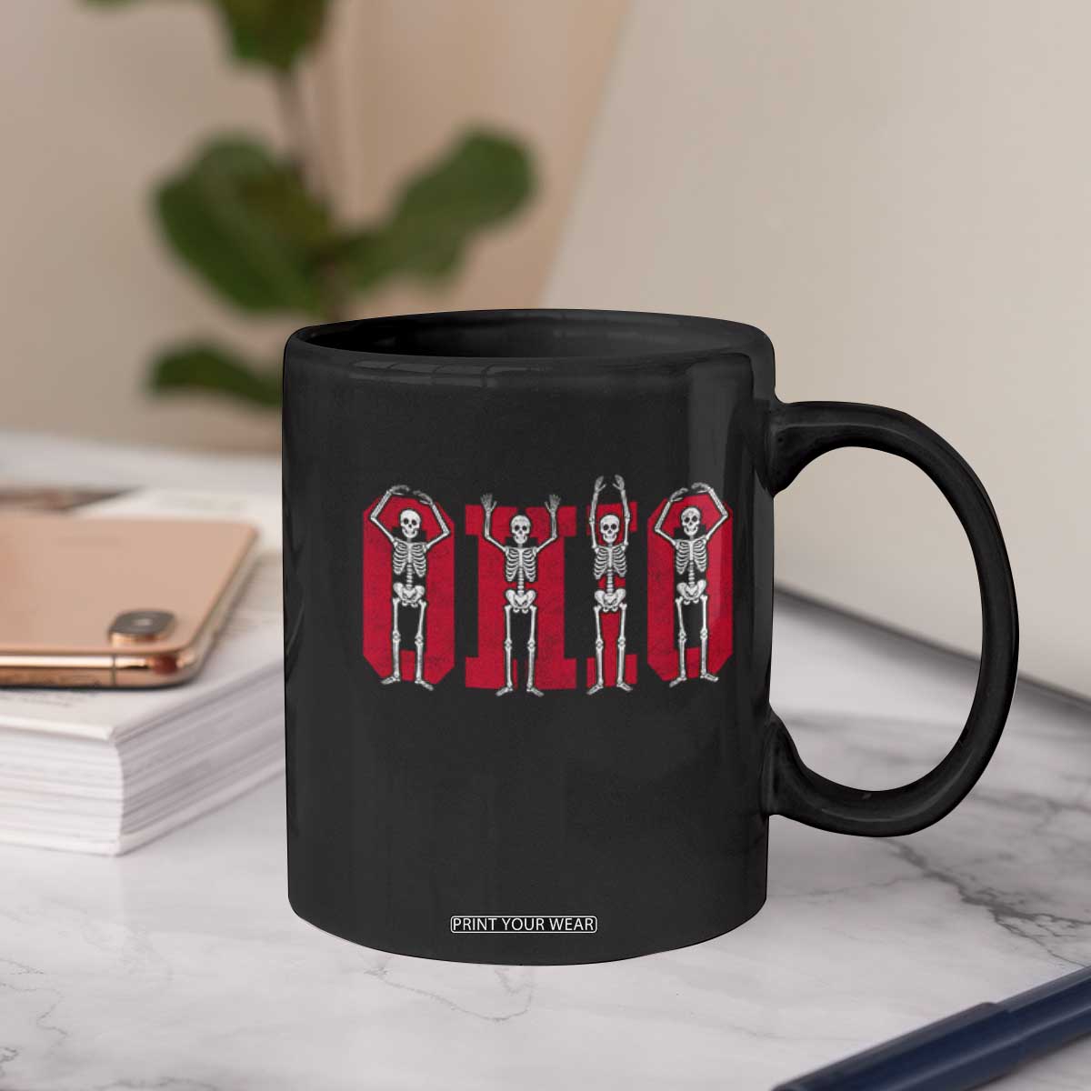 O-H-I-O State Coffee Mug Funny Skeletons Ohio Vintage Halloween Team TS10 Print Your Wear