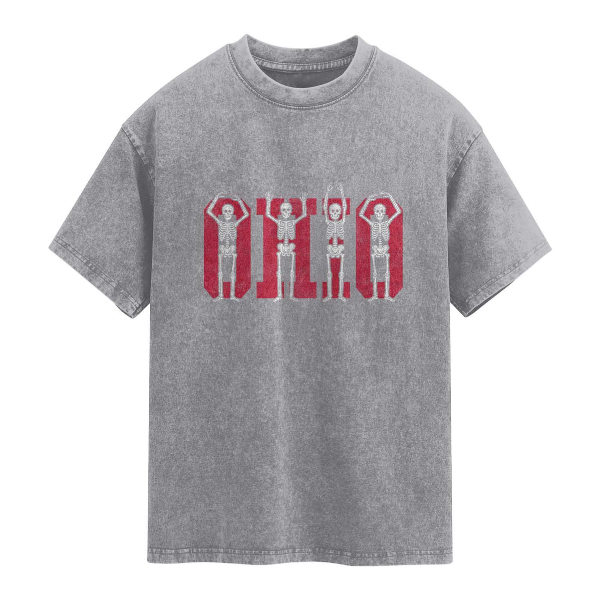 O-H-I-O State Washed Cotton T-Shirt Funny Skeletons Ohio Vintage Halloween Team
