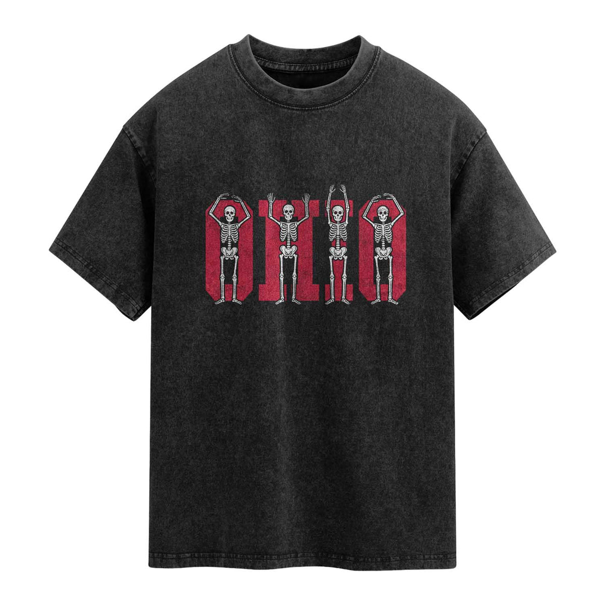 O-H-I-O State Washed Cotton T-Shirt Funny Skeletons Ohio Vintage Halloween Team