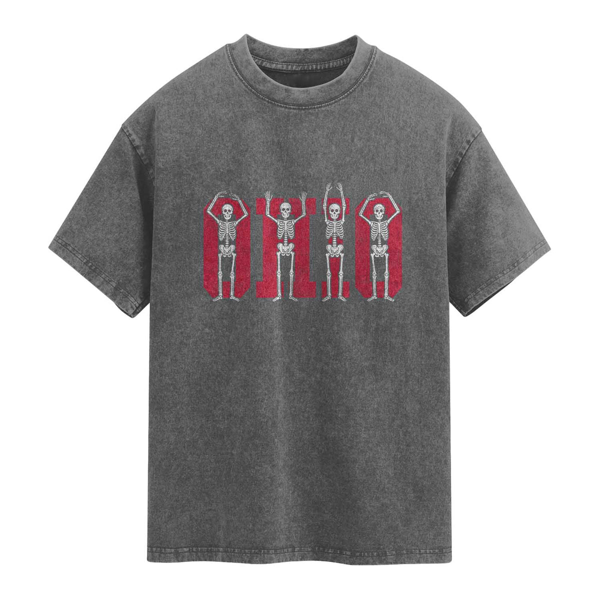 O-H-I-O State Washed Cotton T-Shirt Funny Skeletons Ohio Vintage Halloween Team
