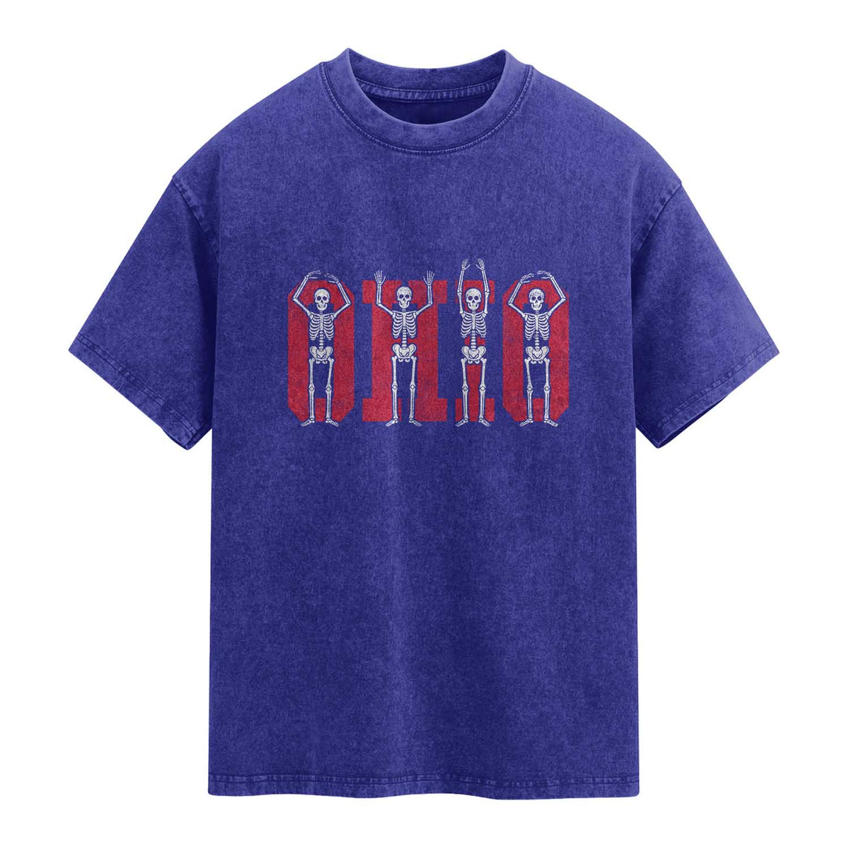 O-H-I-O State Washed Cotton T-Shirt Funny Skeletons Ohio Vintage Halloween Team
