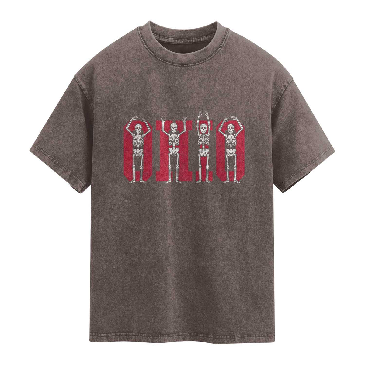 O-H-I-O State Washed Cotton T-Shirt Funny Skeletons Ohio Vintage Halloween Team