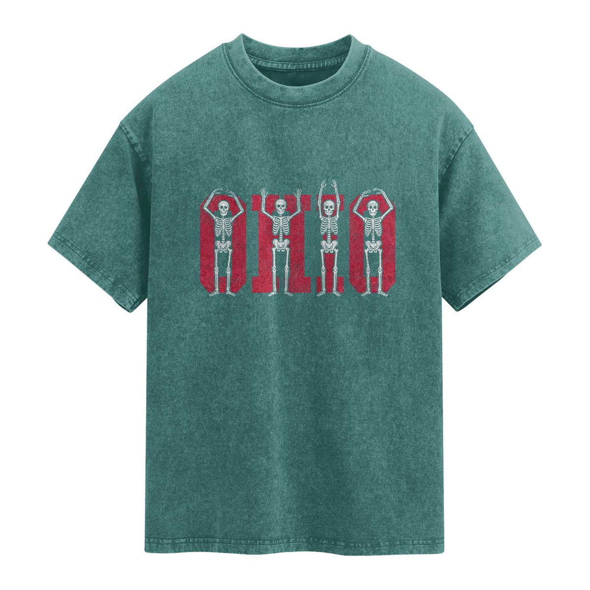 O-H-I-O State Washed Cotton T-Shirt Funny Skeletons Ohio Vintage Halloween Team