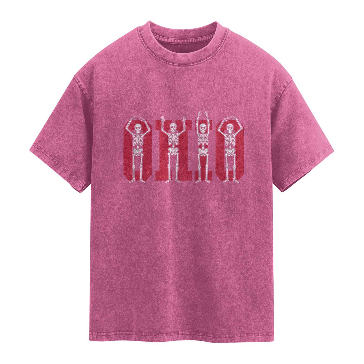 O-H-I-O State Washed Cotton T-Shirt Funny Skeletons Ohio Vintage Halloween Team