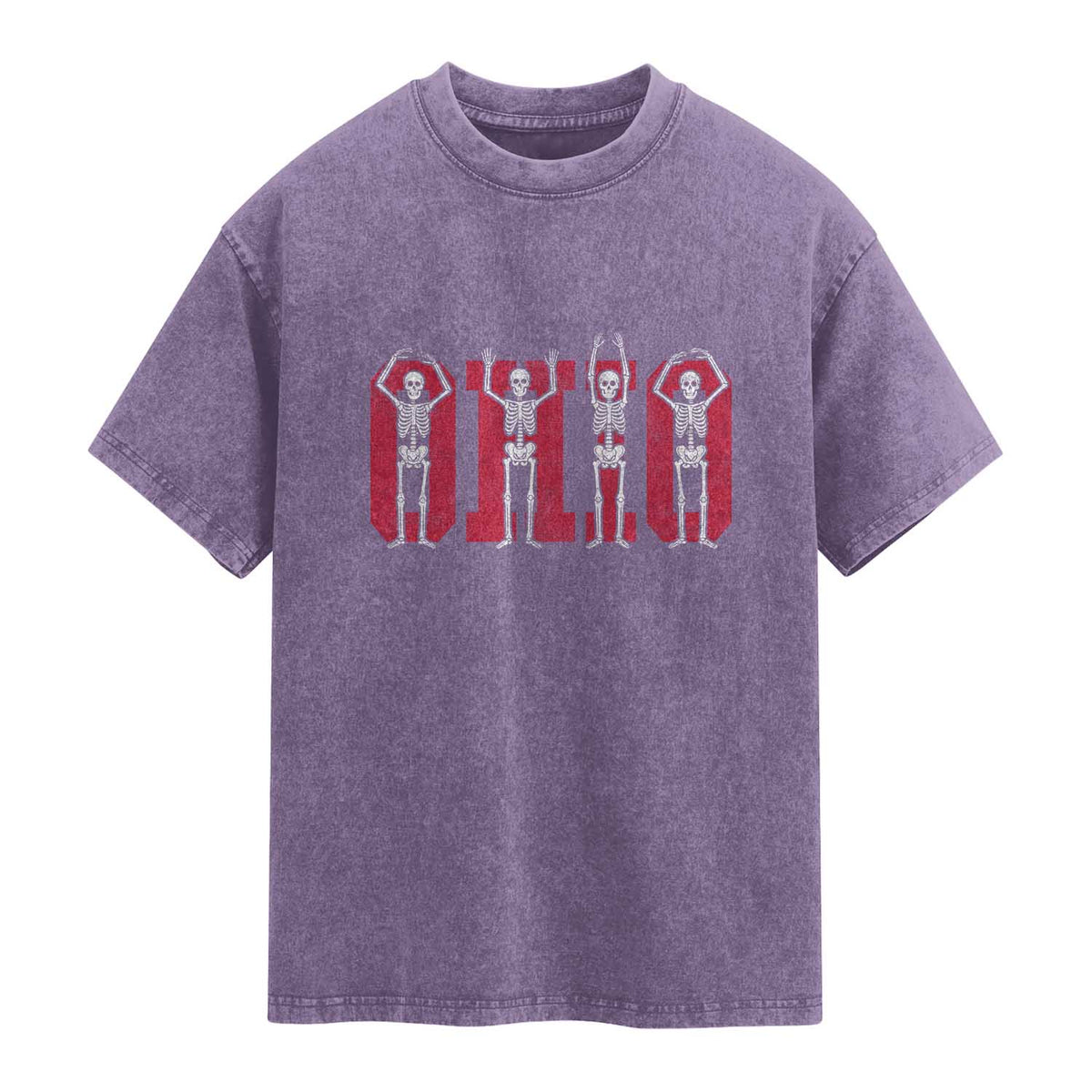 O-H-I-O State Washed Cotton T-Shirt Funny Skeletons Ohio Vintage Halloween Team