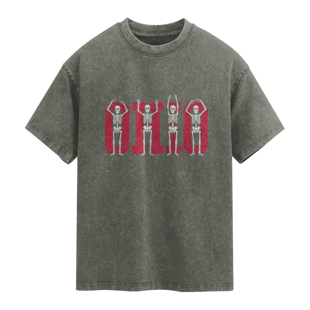 O-H-I-O State Washed Cotton T-Shirt Funny Skeletons Ohio Vintage Halloween Team