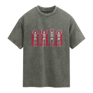 O-H-I-O State Washed Cotton T-Shirt Funny Skeletons Ohio Vintage Halloween Team
