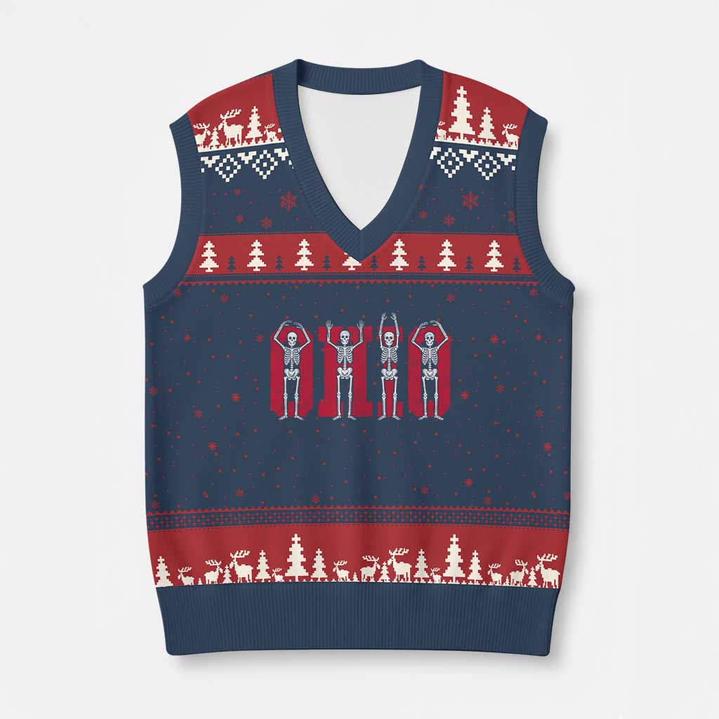 O-H-I-O State V-Neck Knit Sweater Vest Funny Skeletons Ohio Vintage Halloween Team TS10 Navy Red Print Your Wear