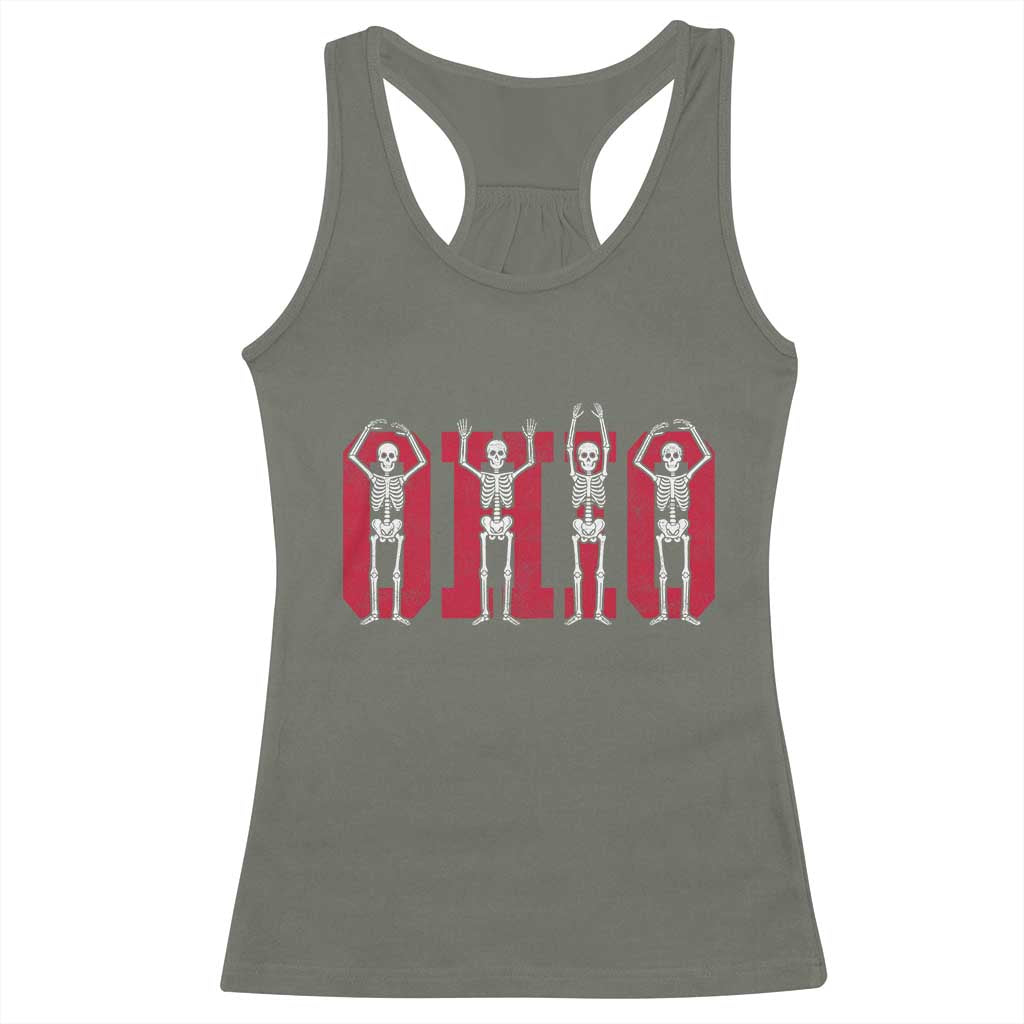 O-H-I-O State Racerback Tank Top Funny Skeletons Ohio Vintage Halloween Team TS10 Military Green Print Your Wear