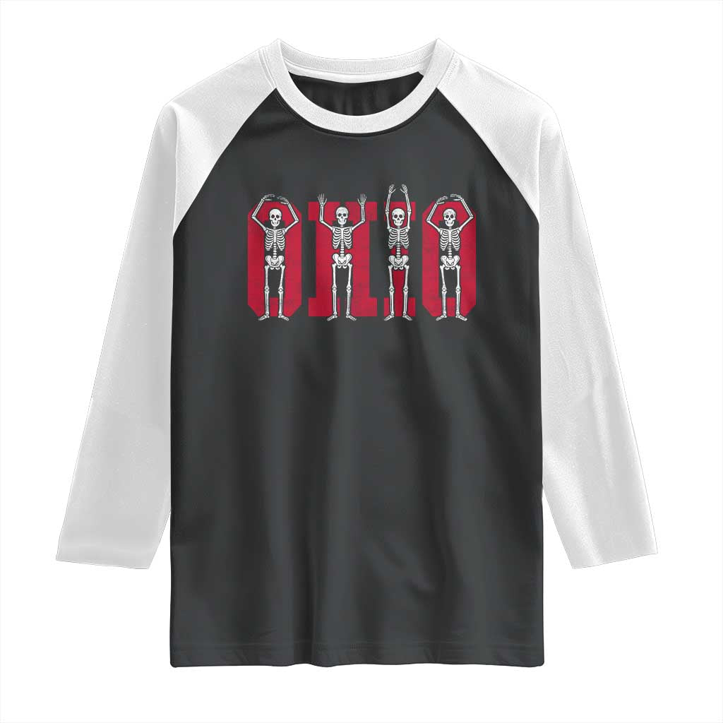 O-H-I-O State Raglan Shirt Funny Skeletons Ohio Vintage Halloween Team TS10 Black White Print Your Wear