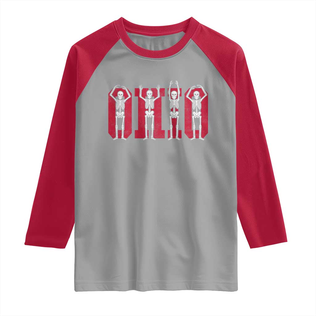 O-H-I-O State Raglan Shirt Funny Skeletons Ohio Vintage Halloween Team TS10 Sport Gray Red Print Your Wear