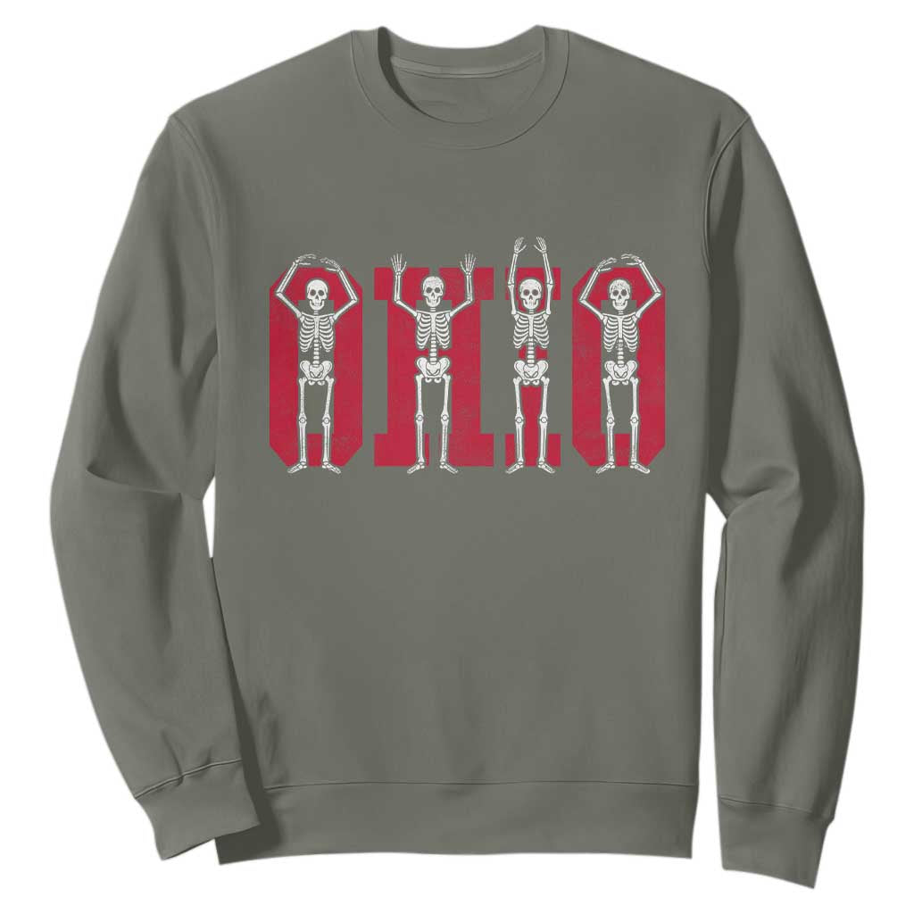 O-H-I-O State Sweatshirt Funny Skeletons Ohio Vintage Halloween Team TS10 Military Green Print Your Wear