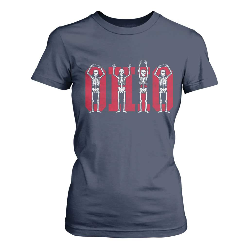 O-H-I-O State T Shirt For Women Funny Skeletons Ohio Vintage Halloween Team TS10 Navy Print Your Wear