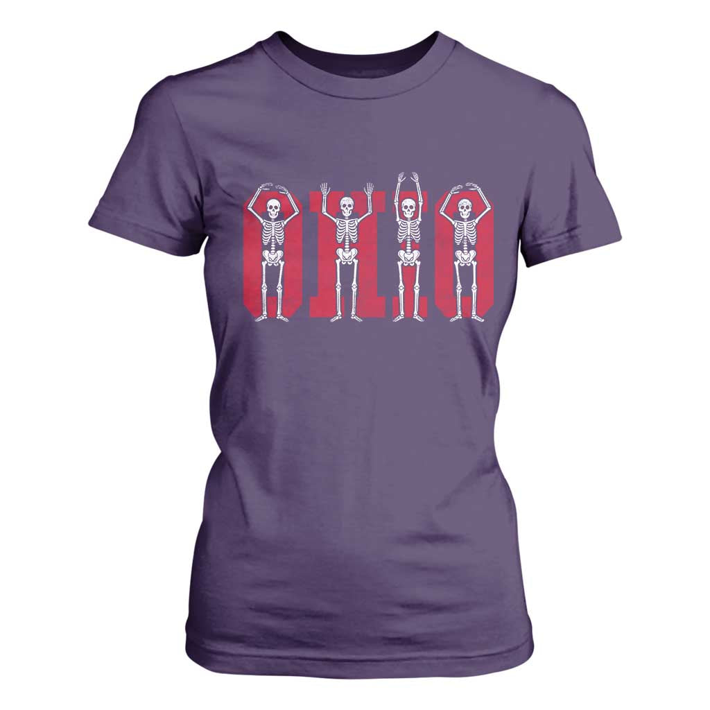 O-H-I-O State T Shirt For Women Funny Skeletons Ohio Vintage Halloween Team TS10 Purple Print Your Wear