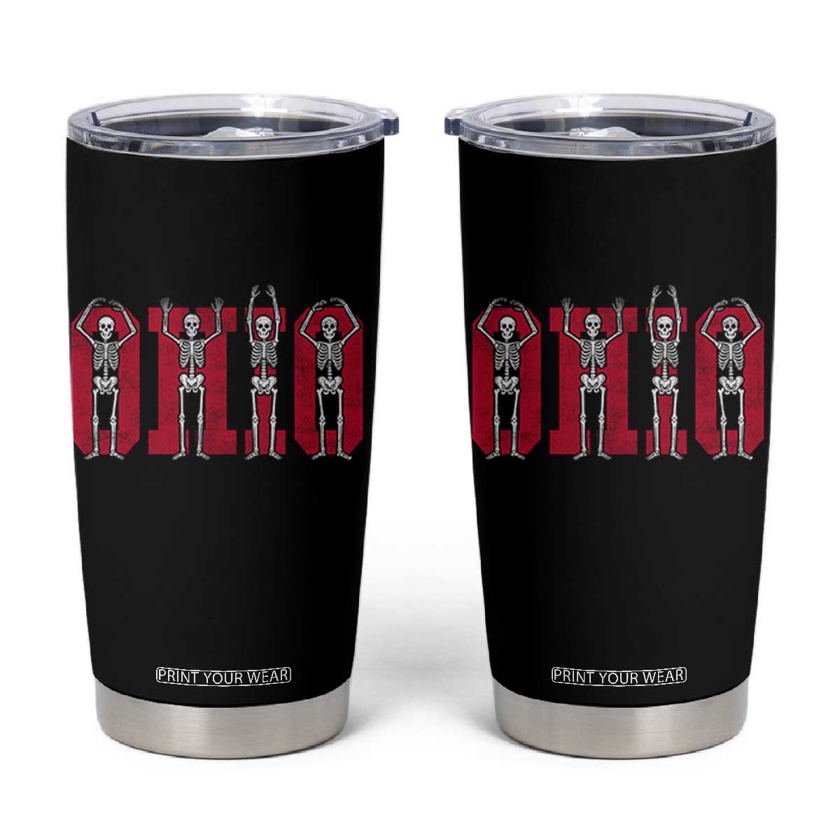 O-H-I-O State Tumbler Cup Funny Skeletons Ohio Vintage Halloween Team - Print Your Wear