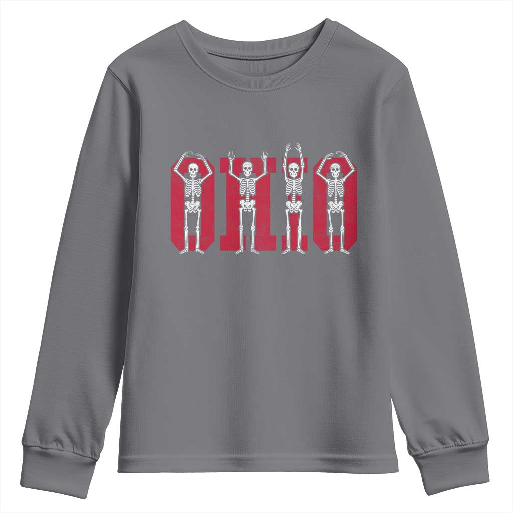 O-H-I-O State Youth Sweatshirt Funny Skeletons Ohio Vintage Halloween Team TS10 Charcoal Print Your Wear