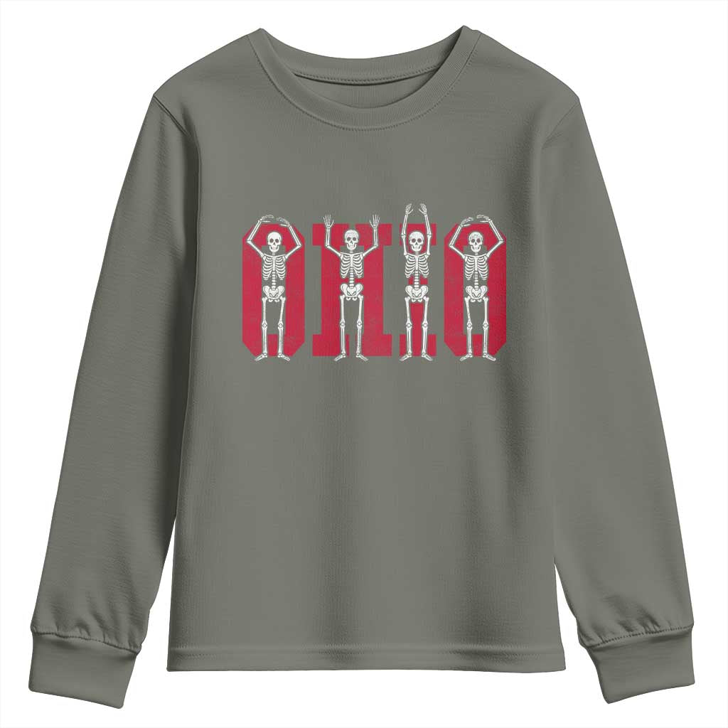 O-H-I-O State Youth Sweatshirt Funny Skeletons Ohio Vintage Halloween Team TS10 Military Green Print Your Wear