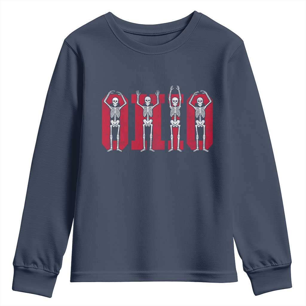 O-H-I-O State Youth Sweatshirt Funny Skeletons Ohio Vintage Halloween Team TS10 Navy Print Your Wear