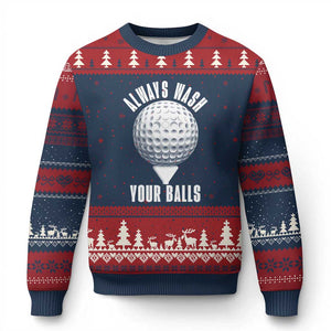 Funny Golf Ugly Christmas Sweater Always Wash Your Balls Meme TS10 Navy Red Print Your Wear