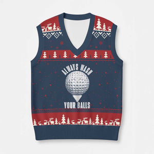 Funny Golf V-Neck Knit Sweater Vest Always Wash Your Balls Meme TS10 Navy Red Print Your Wear