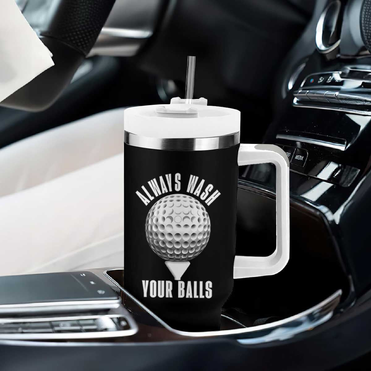 Funny Golf Tumbler With Handle Always Wash Your Balls Meme TS10 Print Your Wear