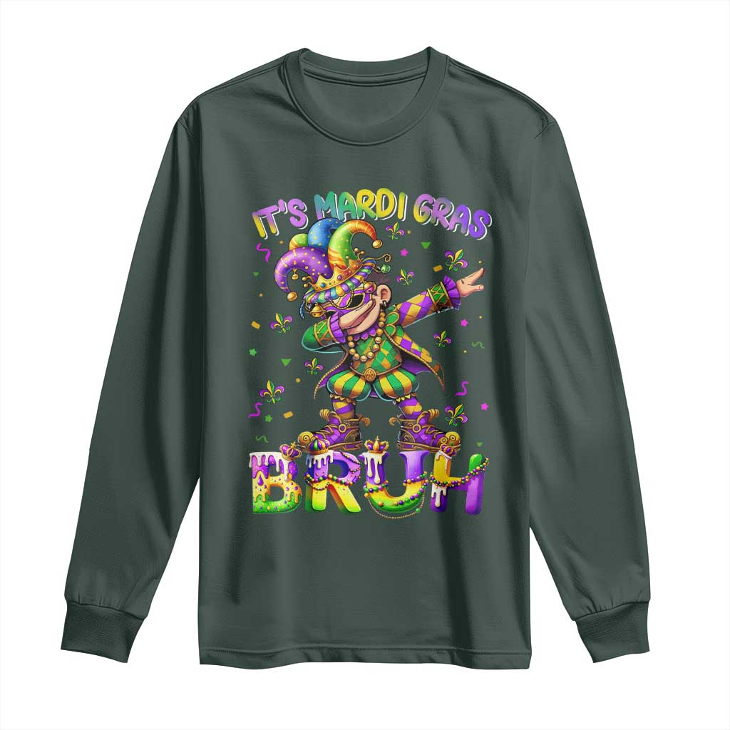 It's Mardi Gras Bruh Long Sleeve Shirt Dabbing Boy Kids TS10 Dark Forest Green Print Your Wear