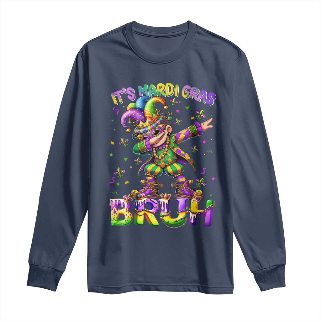 It's Mardi Gras Bruh Long Sleeve Shirt Dabbing Boy Kids TS10 Navy Print Your Wear