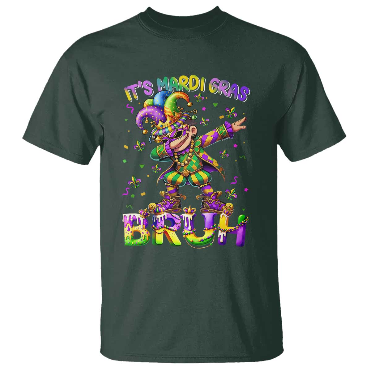 It's Mardi Gras Bruh T Shirt Dabbing Boy Kids TS10 Dark Forest Green Print Your Wear