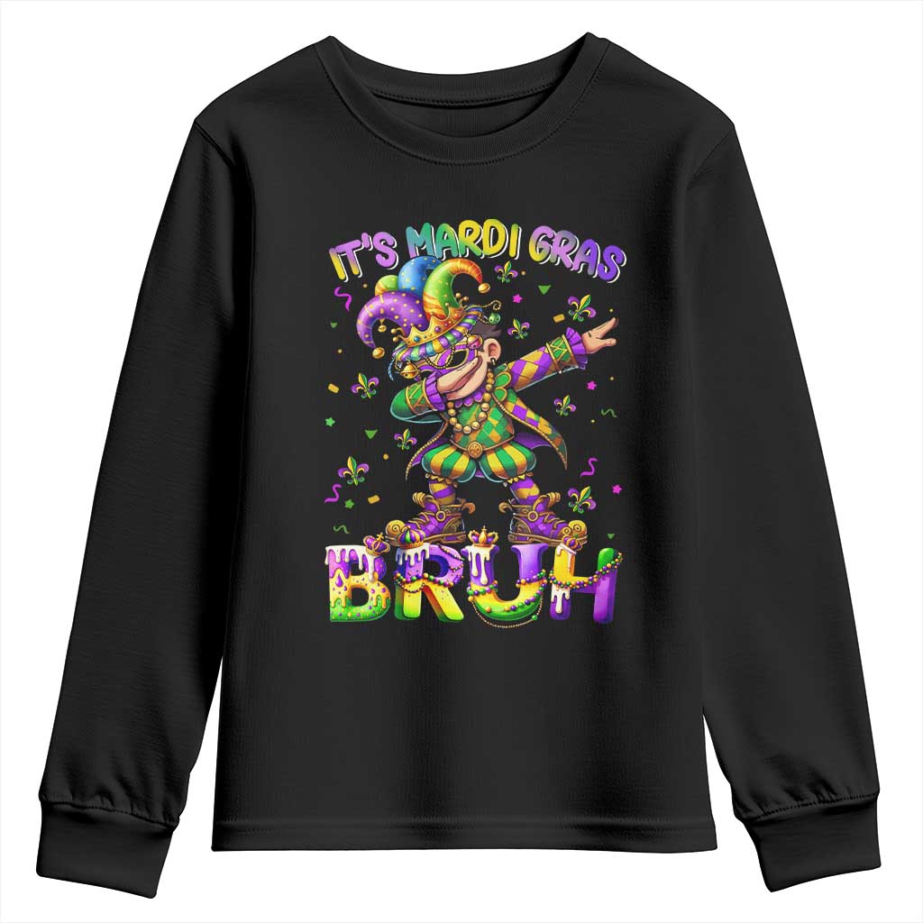 It's Mardi Gras Bruh Youth Sweatshirt Dabbing Boy Kids TS10 Black Print Your Wear
