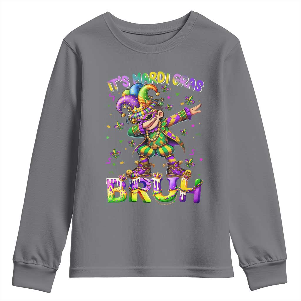 It's Mardi Gras Bruh Youth Sweatshirt Dabbing Boy Kids TS10 Charcoal Print Your Wear