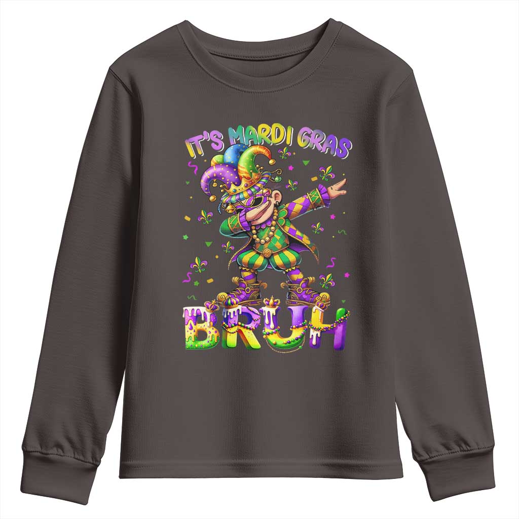 It's Mardi Gras Bruh Youth Sweatshirt Dabbing Boy Kids TS10 Dark Chocolate Print Your Wear