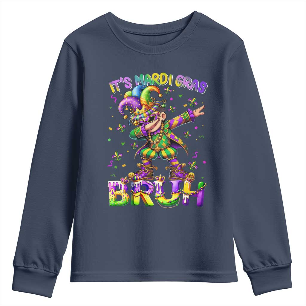 It's Mardi Gras Bruh Youth Sweatshirt Dabbing Boy Kids TS10 Navy Print Your Wear
