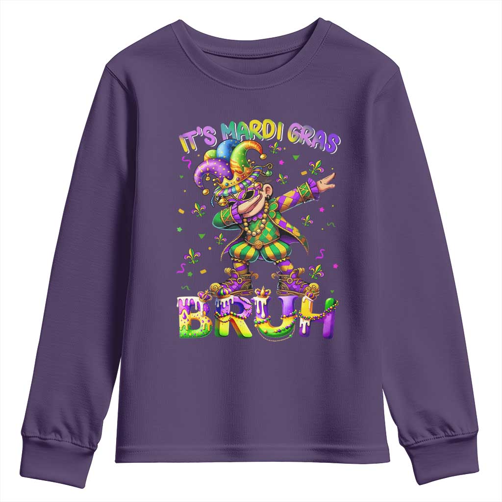 It's Mardi Gras Bruh Youth Sweatshirt Dabbing Boy Kids TS10 Purple Print Your Wear