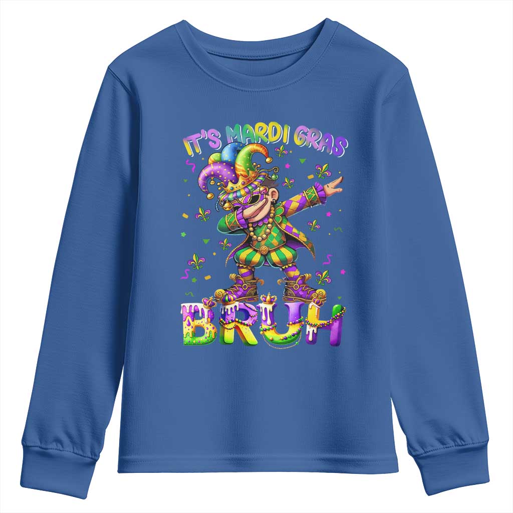It's Mardi Gras Bruh Youth Sweatshirt Dabbing Boy Kids TS10 Royal Blue Print Your Wear