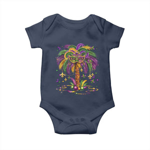 Mardi Gras Bead Tree Baby Onesie Carnival New Orleans Hawaiian Tropical Palm Tree 2025 TS10 Navy Print Your Wear