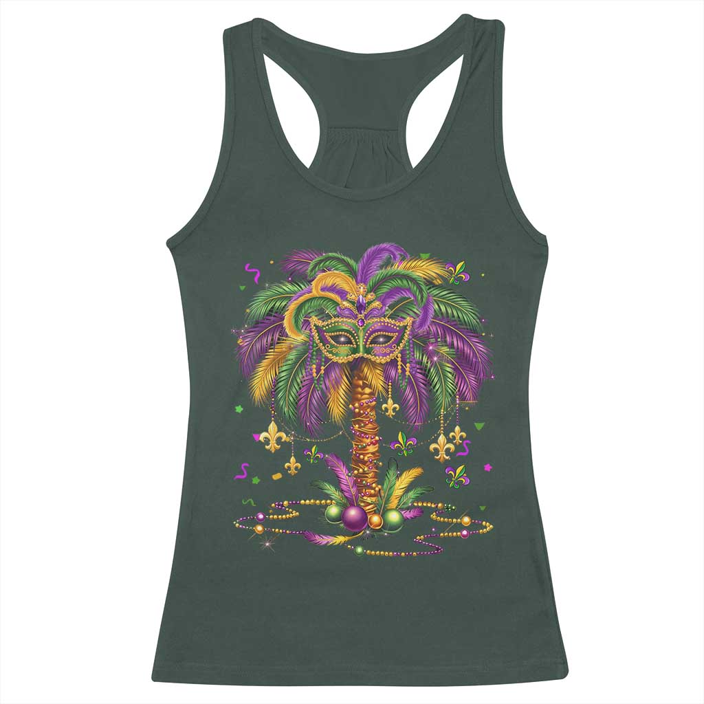 Mardi Gras Bead Tree Racerback Tank Top Carnival New Orleans Hawaiian Tropical Palm Tree 2025 TS10 Dark Forest Green Print Your Wear