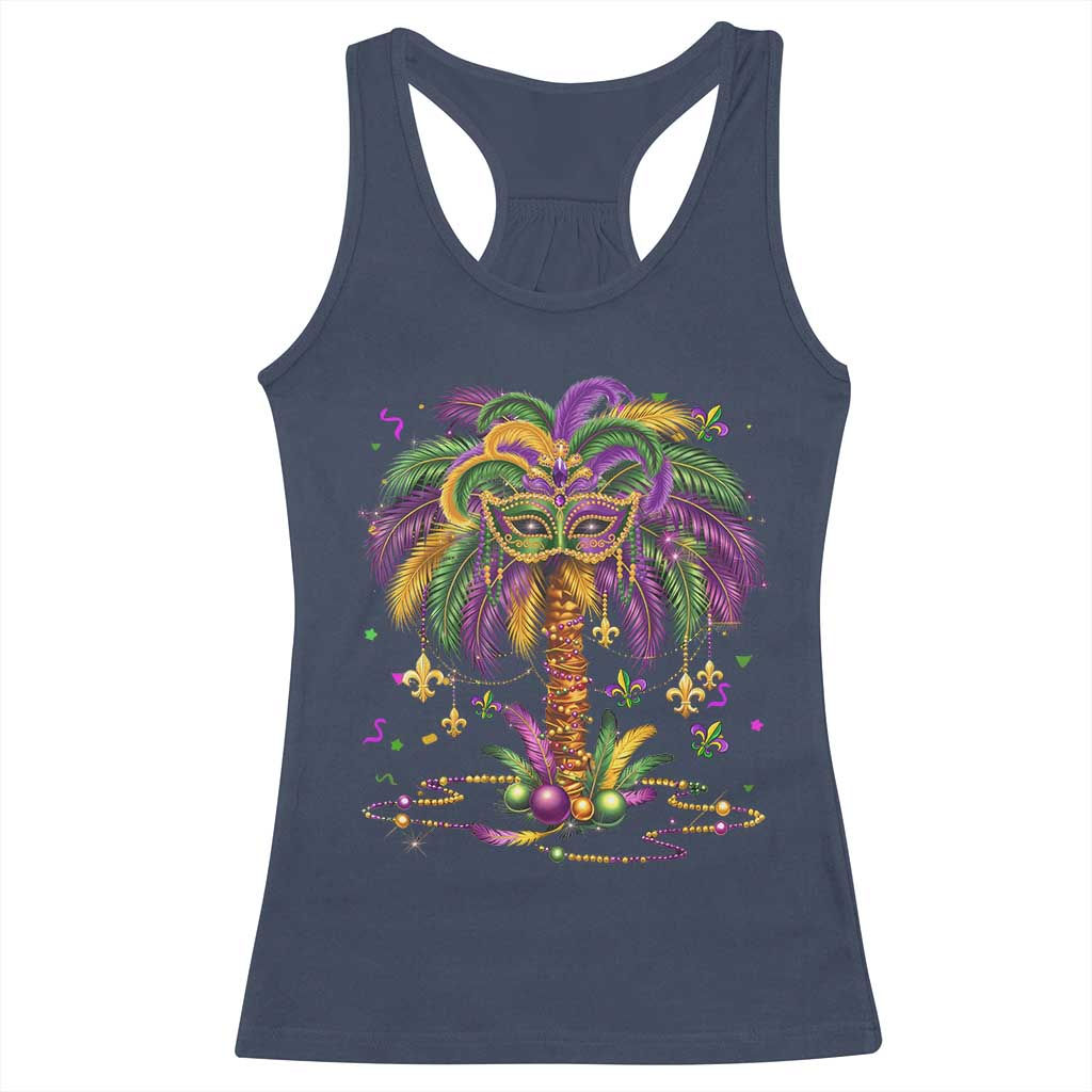 Mardi Gras Bead Tree Racerback Tank Top Carnival New Orleans Hawaiian Tropical Palm Tree 2025 TS10 Navy Print Your Wear