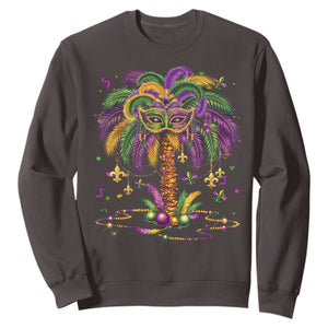 Mardi Gras Bead Tree Sweatshirt Carnival New Orleans Hawaiian Tropical Palm Tree 2025 TS10 Dark Chocolate Print Your Wear
